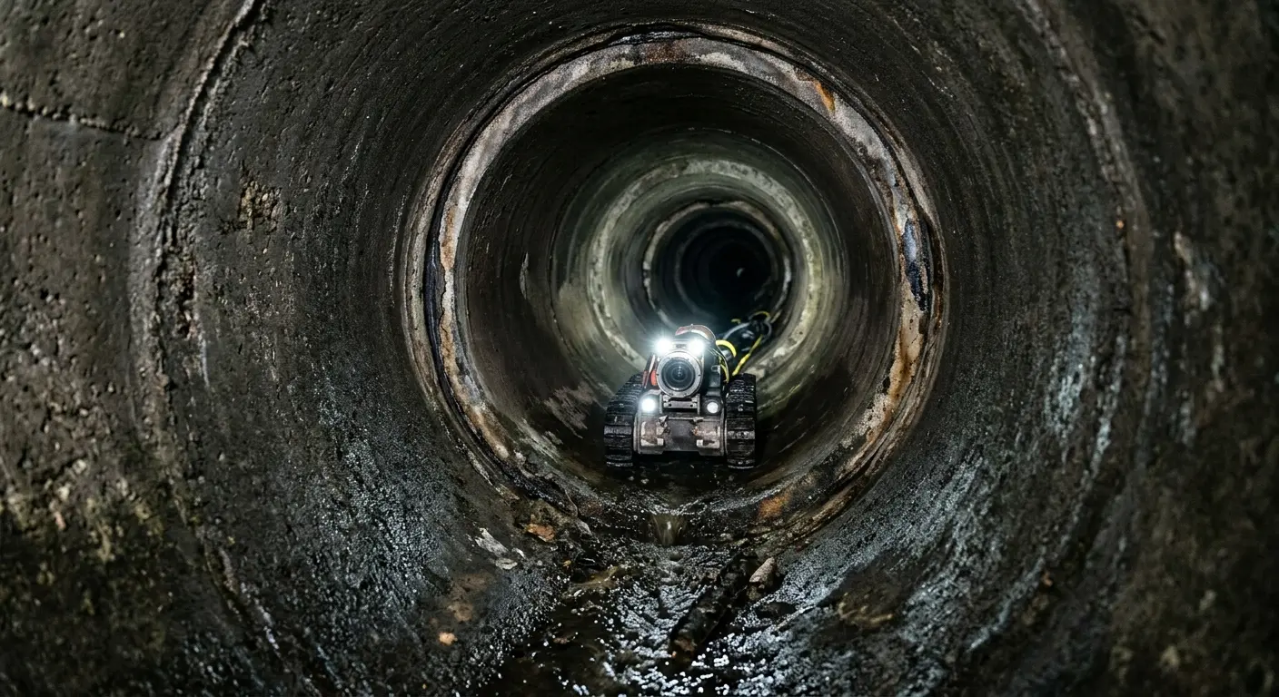 Robotic sewer camera inspecting pipe interior for Sewer Line Cleaning in Augusta